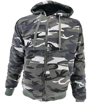 Buy Mens Camouflage Hoodie Fur Lined Full Zip Army Camo Hooded Winter Jacket M - 3XL • 23.75£