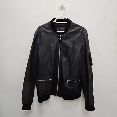 Buy Allsaints Amity Black Leather Bomber Punk Rare Full Zip Jacket Size Mens Large • 119.99£