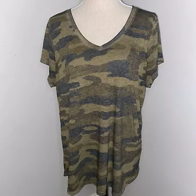 Buy Lucky Brand Women's Green Camo Slub Knit Short Sleeve Tee Shirt Size 1X • 18.94£