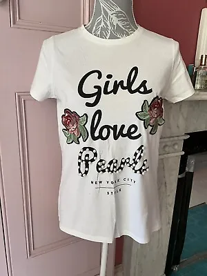 Buy Primark ‘ Girls Love Pearls’ T Shirt Size 8 • 4.99£