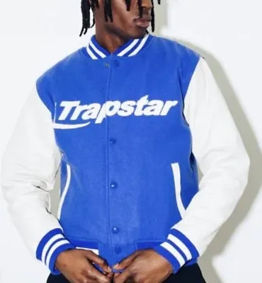 Buy Trapstar Hyperdrive Varsity Jacket Chenille Dazzling Blue/Off-White Size Small • 109.99£