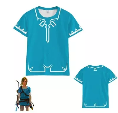 Buy Zelda T-shirt Tears Of The Kingdom Costume Cosplay Blue Short Sleeve Video Game • 18.97£