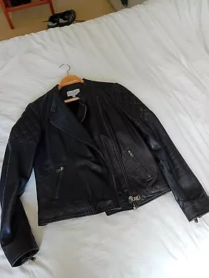 Buy Jigsaw Black  Leather Jacket Ladies Size 10 Genuine Leather • 75£