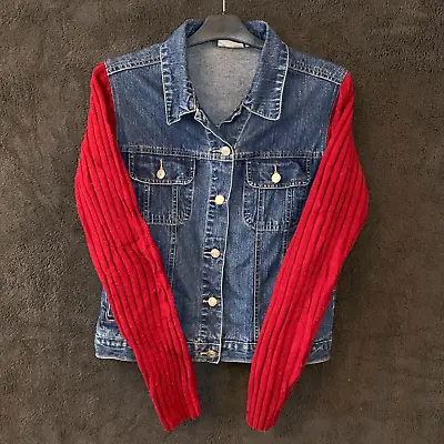 Buy Woman's X-Mail American Vintage Jean Blue Denim Red Wool Jacket UK Size 10 • 19.99£