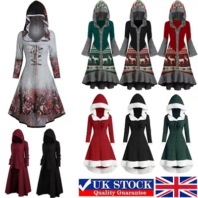 Buy UK Women Jumper Dress XMAS Christmas Reindeer Coat Hooded Medieval Gothic Punk • 8.44£