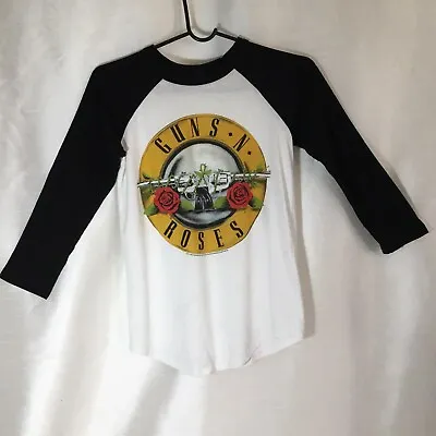 Buy Guns And Roses Graphic Tee Shirt S/P Black And White Raglan 3/4 Sleeve • 17.75£