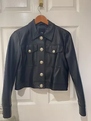 Buy Ladies River Island Black Faux Leather Cropped Jacket, Size 10 Petite • 10£