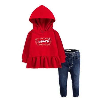 Buy NWT Levi's Toddler-Girls' Peplum Ruffle Pullover Sweatshirt Top And Jean Set -3T • 23.75£