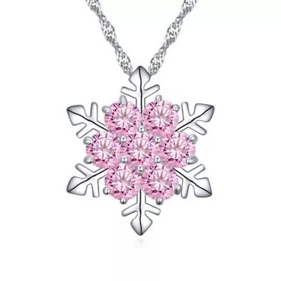 Buy Deep Frozen Snowflake 925 Silver Necklace Clear PINK  • 11.99£