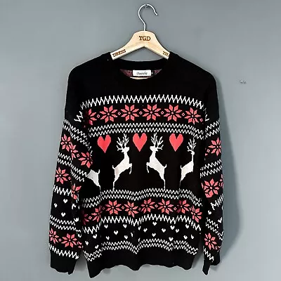 Buy Ladies Black Red White Christmas Reindeer Jumper Sweater Top Size XL, 18-20 • 4.99£