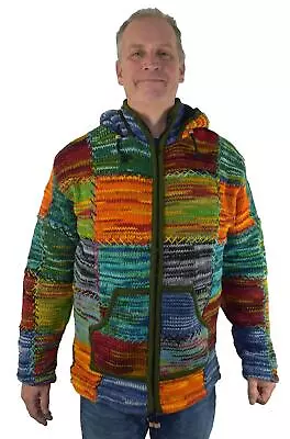 Buy New Fair Trade Knitted Wool Lined Zip Jacket M L Xl 2XL Ethnic Hippie Nepal Coat • 65.99£