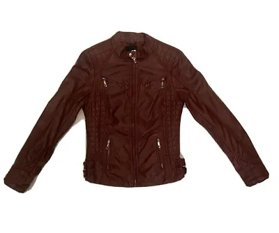 Buy Forever 21 Womens Dark Red Faux Leather Sleeve Zipper Moto Jacket Size Small • 21.39£