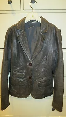 Buy Ladies DKNY Jeans Dark Green Distressed Leather Blazer/Jacket Size S • 29.99£