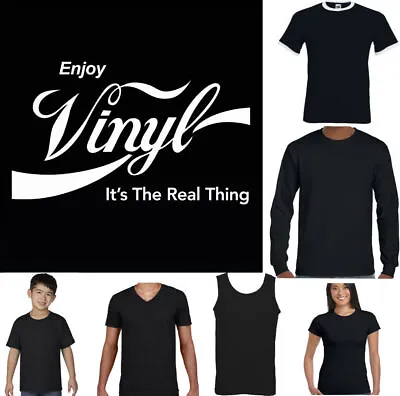Buy ENJOY VINYL T-Shirt Mens Funny Music DJ Decks Record LP Technics Headphones Top • 10.99£