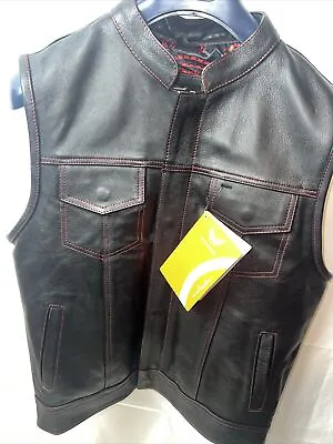 Buy Leatherick Men Top Grain Leather Groove Biker Club Waistcoats Paisley Size M • 59.99£