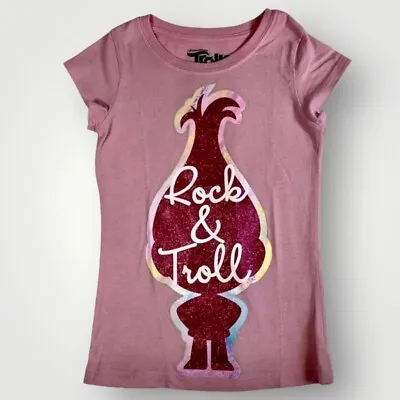 Buy DreamWorks Trolls Girls Short Sleeve Pink Graphic T-Shirt Size M (7-8) • 4.02£