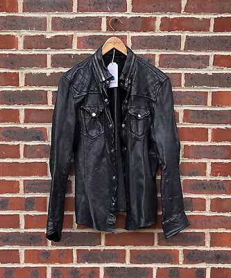 Buy **AWESOME** All Saints Mens PHANTON Leather Shirt Jacket SMALL Moto Biker 2 A107 • 199.99£