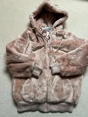 Buy Asos Ladies Dusky Pink Faux Fur Hooded Teddy Jacket / Coat -sz 10 • 19.99£