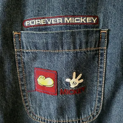 Buy Vintage DISNEY Forever Mickey Denim Jacket Sz L Jean Zip Up Embroidered Pocket • 28.81£
