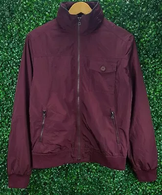Buy Tommy Hilfiger Bomber Jacket Men Top With Hidden Hooded Burgundy Red Size S • 14.91£