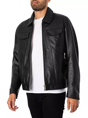 Buy Antony Morato Men's Pocket Slim Fit Leather Jacket, Black • 169.95£