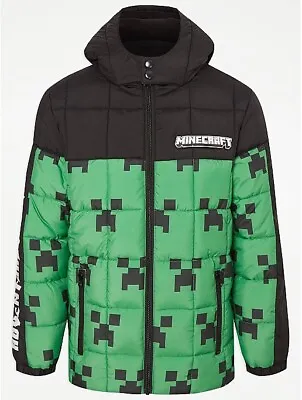 Buy Minecraft Green Fleece Lined Padded Coat Creepers, Age 7-8, Height 122-128 Cm • 38.99£