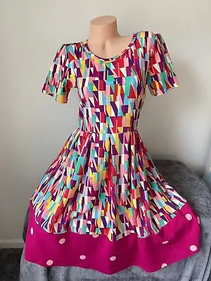 Buy LulaRoe Amelia Swing Dress Pockets Dip HTF Rare Colorful Geometric Polka Dot L • 89.77£