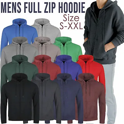 Buy Mens Full Zip Up Plain Hooded Sweatshirt Hoodie Adult Fleece Zipper Hoody Top UK • 9.99£