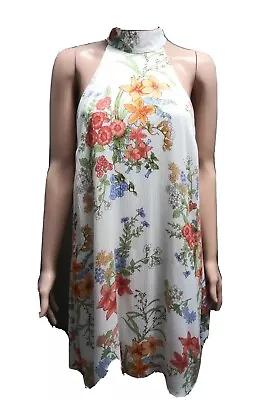 Buy Fore Women's Dress Size M Floral Sleeveless Tie Neck Deep V In Back Lined Dress  • 17.03£