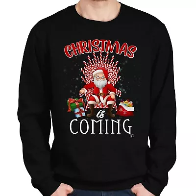 Buy 1Tee Mens Christmas Is Coming - Santa On Candy Cane Throne Presents Jumper • 19.99£