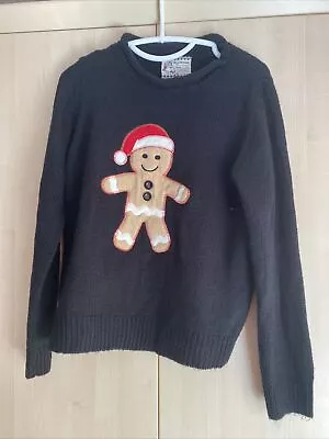 Buy New Look Black Long Sleeved Round Neck Ginger Bread Christmas Jumper Size 16 • 3.99£