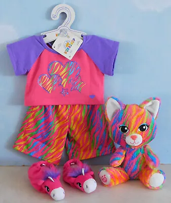 Buy Build A Bear Smallfry Buddies Rainbow Cat 8  & NEW Pyjamas, Unicorn Slippers • 18.99£