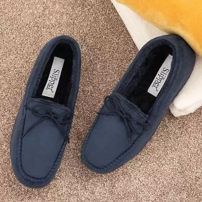 Buy The Slipper Company Mens Slippers Blue Adults Moccasin Navy Warm Lined Oscar • 9.99£