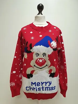 Buy X879 Womens Oyisis Red Mix Reindeer Christmas Jumper Uk Size M/l 12-14 Eu 40-42 • 14.99£