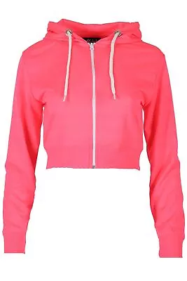 Buy Womens Long Sleeve Crop Hoody Ladies Zipper Sweatshirt Plain Fleece Hooded Top • 5.49£