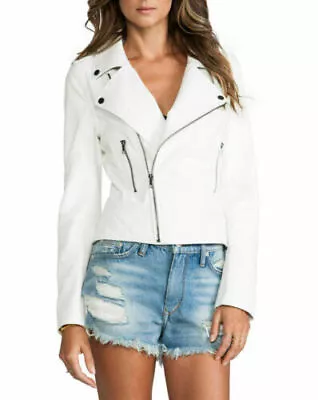 Buy Women White Slim Fit Lambskin Biker Jacket Women Motorcycle White Leather Jacket • 80.25£