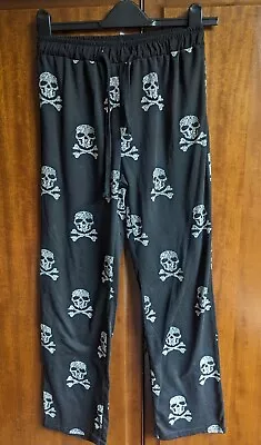 Buy Black With White Skull And Crossbones ☠️ Lounge Trousers~ Pyjamas Size S  8/10 • 3.99£
