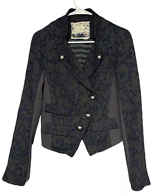 Buy FREE PEOPLE Silk Viscose Military Band Jacket RARE Embroidered Asymmetrical Sz10 • 60.48£
