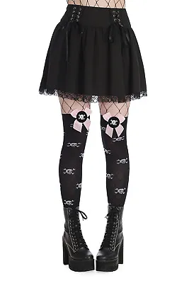 Buy Womens Black Gothic Punk Emo Rockabilly Lace Sakura Mini Skirt BANNED Apparel • 39.99£