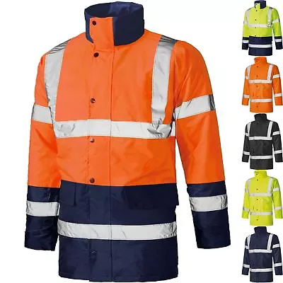 Buy Hi Viz Parka Jacket Visibility Work Waterproof Security Two Tone Highway Coat • 27.89£