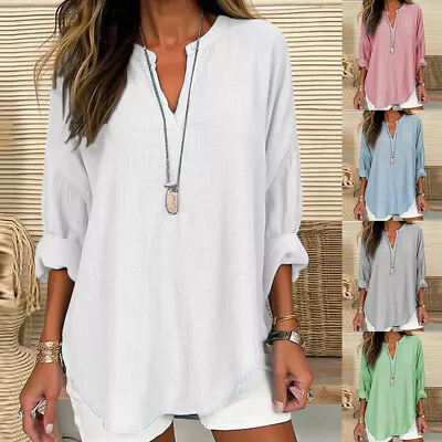 Buy Plus Size 6-20 Womens V Neck Tunic Tops Ladies Solid Long Sleeve T-Shirt Blouse • 3.29£