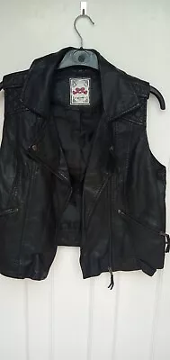 Buy New Look Faux Leather Biker Gilet Size 16 • 5£