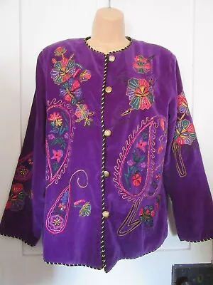 Buy INDIGO MOON Purple Jacket Cotton Velvet Embroidered Paisley & Floral Size Small • 34.99£