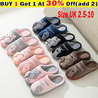 Buy Mens Womens Winter Slippers Plush Warm Cute Cat Fur Lined Indoor Home Shoes✔ • 8.95£