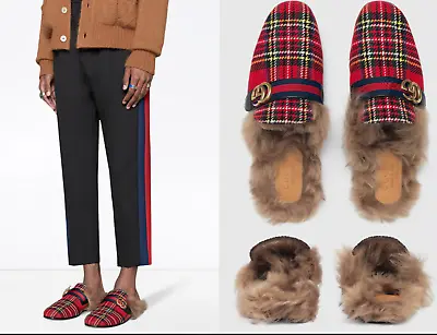 Buy Gucci Princetown Tartan Fur-Lined Double G Slipper Sandals Shoes • 1,020.53£