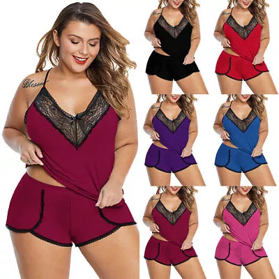 Buy Plus Size Womens Sexy Lace Cami Vest Shorts Lingerie Pyjamas Set PJs Nightwear • 9.99£