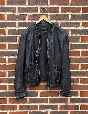 Buy All Saints Mens COLLIDE Leather Biker Bomber Jacket LARGE 3 A435 • 329.99£