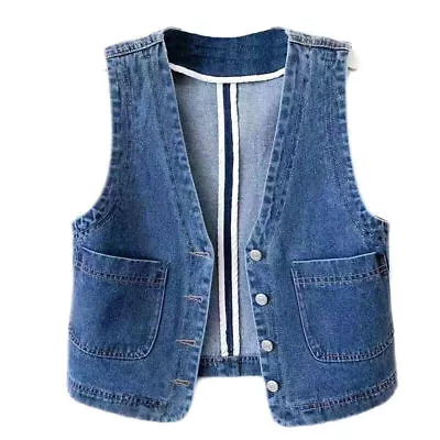 Buy Fashion Women Denim Waistcoat Gilet Vest Casual Jeans Sleeveless Jacket Coat Top • 15.95£