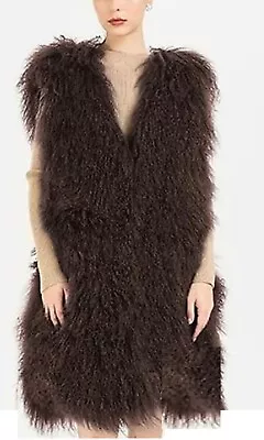 Buy Joseph Real Mongolian  Fur Chocolate Knee Vest  Jacket Gilet Waistcoat 36 UK10 • 100£