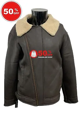 Buy Mens B3 Aviator Flying Brown Beige Fur Shearling Sheepskin Bomber Leather Jacket • 112.50£